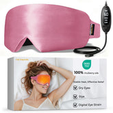 FACEMOON Masque Yeux Chauffant en Soie rose pour détente oculaire nocturne.