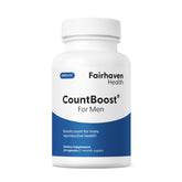 Fairhaven Health CountBoost – Bouteille et dosage, soutien potentiel à la fertilité masculine.