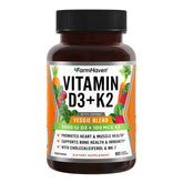 Capsules FarmHaven D3 K2 affichant 5000 UI et 100 mcg pour un soutien potentiel.