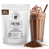 Fat Fuel Keto Cocoa 22g – boisson chaude veloutée idéale pour petit-déjeuner sans sucre ajouté.