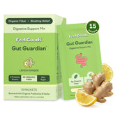 Gut Guardian Feel Goods : stick-pack citron-gingembre pour digestion facile en déplacement.