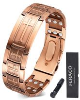 Bracelet Feraco Croix Cuivre Magnétique, style robuste et chic pour homme.