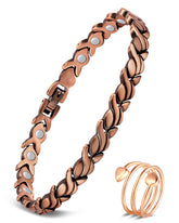 Feraco bracelet cuivre magnétique Fishtail vu au poignet, chic et confortable.