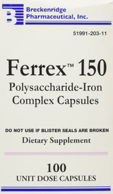Ferrex-150 capsules dans la boîte, pratique pour une routine quotidienne.