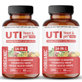 FIRSTORGANIC UTI Yeast & pH Pro+ — Bouteilles visibles, hydratation potentielle et équilibre du pH.