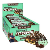 Fit Crunch barre protéine menthe chocolat pépites, texture dense et énergie post-entraînement.