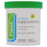 Fleet glycérine suppositoires dans le bocal, soulagement doux potentiel face à l'inconfort occasionnel.