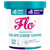 Flo tampons coton bio 12 pièces avec emballage compact pour le sac.