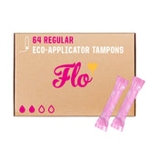 Tampons FLO en coton biologique, pack de 64, pour une protection fiable en déplacement.