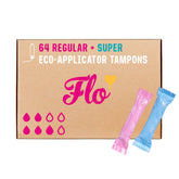 Tampons Flo en coton biologique dans un pack 64 pour absorption fiable et douce