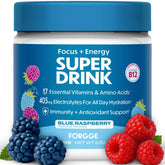 Forgge énergie poudre framboise bleue, goût frais et énergie potentielle.