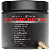 Formulation Factory Coeur dacier – bouteille sur fond neutre, énergie naturelle pour la journée.
