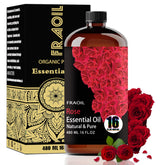 FRAOIL Rose: bouteille ambrée de 480 ml prête pour diffusion douce et durable.