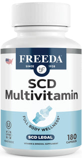 FREEDA SCD Multivitamin – bouteille ouverte, prise quotidienne facile et pratique.