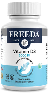 Bouteille FREEDA Vitamine D3 5000 UI, soutien des os et immunité.