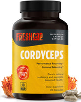 FreshCap Mushrooms Cordyceps, capsules 10000 mg, énergie naturelle et vitalité.