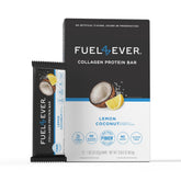 Barre Fuel 4 Ever collagene citron-coco dans boîte 12, saveur rafraîchissante.
