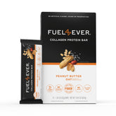 Fuel 4 Ever barre collagène, boîte recto: snack pratique et nourrissant.