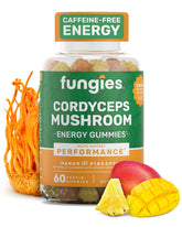 Gommes Fungies Cordyceps en bouteille montrant l'énergie naturelle tout au long de la journée