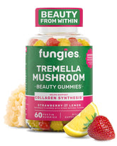 Gommes Fungies Tremella fraise-citron, flacon pratique pour hydrater la peau.