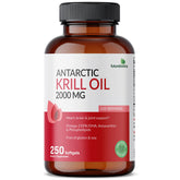 Flacon d’huile de krill Futurebiotics antarctique avec capsules et étiquette, riche en oméga.