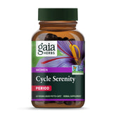 Gaia Herbs Cycle Serenity : bouteille et étiquette, soutien potentiel de l'équilibre hormonal.