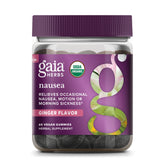 Gaia Herbs Gommes Nausée – emballage bio avec gingembre-citron pour le confort digestif.