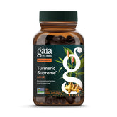 Gaia Herbs Turmeric Supreme envase y etiqueta para almacenamiento práctico.