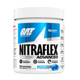 Nitraflex GAT SPORT, poudre pré-entraînement framboise bleue, énergie et concentration potentielles.