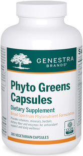 Genestra Phyto Greens en bouteille: capsules pratiques pour une prise quotidienne.