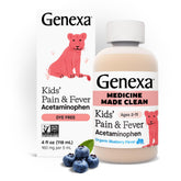 Genexa Enfants suspension acetaminophène, flacon bleu bio, réduction potentielle de fièvre