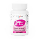 GeriCare Calcium 600 mg en bouteille, soutien potentiel de la santé osseuse et des dents.