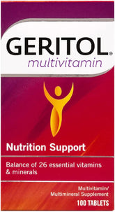 Geritol Complet Tablettes, boîte et pack visibles, soutien potentiel d'énergie au quotidien.