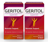 Geritol comprimés multivitamines en bouteille pour un apport quotidien équilibré.