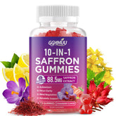 GGMMUU Safran Gummies – bouteille en gros plan, soutien au calme et à la concentration.