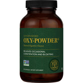 Global Healing Center Oxy-Powder – bouteille montrant l'emballage et un nettoyage intestinal doux.