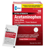 Globe tablettes paracétamol 500 mg, emballage 100 comprimés, usage quotidien potentiel