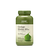 GNC Ginkgo Biloba 60 mg, flacon végétarien favorisant la clarté mentale.