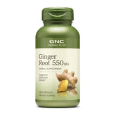 Flacon GNC Herbal Plus Gingembre racine 550 mg, soutien digestif naturel.