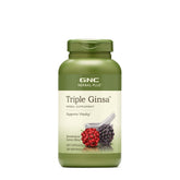 GNC Herbal Plus Triple Ginsa : bouteille affichant le flacon, soutien potentiel à la vitalité quotidienne.