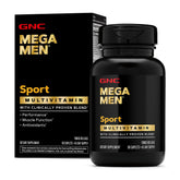GNC Mega Men Sport Multivitamin – emballage avant: énergie durable et récupération.