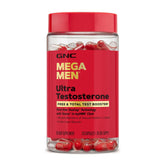 GNC Mega Men Ultra Testosterone – bouteille du complément et énergie potentielle.