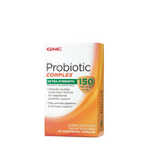 GNC Probiotic Complex: bouteille montrant 150 milliards UFC, soutien digestif potentiel.