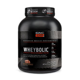 GNC Wheybolic: poudre-protéine montrant la base whey et les BCAA pour récupération potentielle.