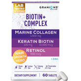 Granions Biotine-Collagen-Kératine : comprimés pour cheveux forts et ongles sains.