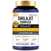 Granions Shilajit Pur: bouteille et capsules visibles, énergie naturelle au quotidien.