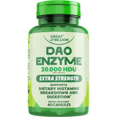 GREAT BILLIOM DAO Enzyme – bouteille montrant un soutien digestif après repas riches en histamine
