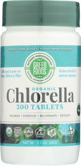 Green Foods chlorella – bouteille, apport potentiel en protéines et énergie naturelle.