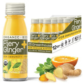 Greenhouse Juice Co. gingembre-curcuma gros plan, énergie naturelle possible