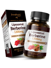 GREENPEOPLE Liposomal Berberine HCL 1300mg — bouteille et étiquette, absorption potentielle améliorée.